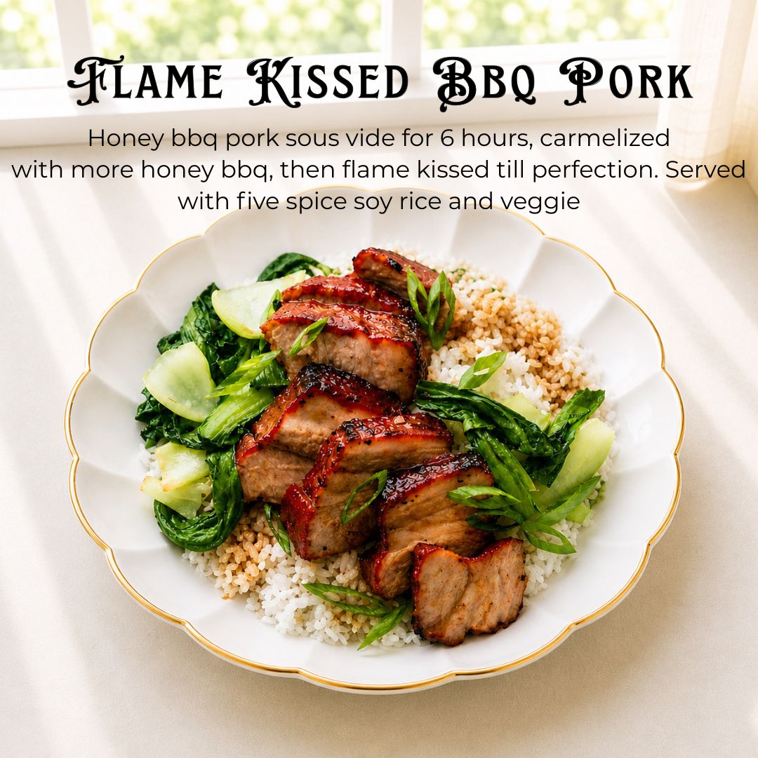 Flame Kissed Honey BBQ Pork 豆腐香菇沙拉